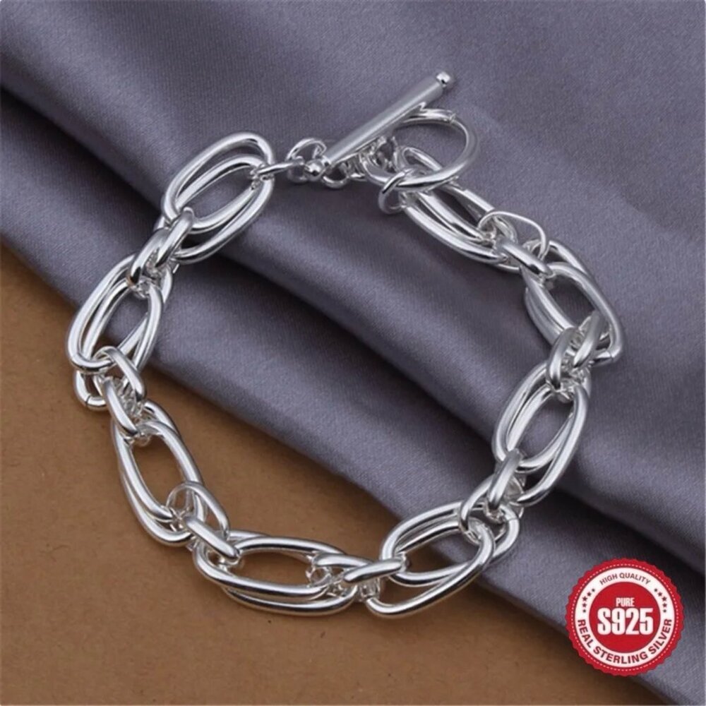NEW Chunky Link Bracelet Toggle Clasp S925 Silver 7.25" Minimalist Preppy